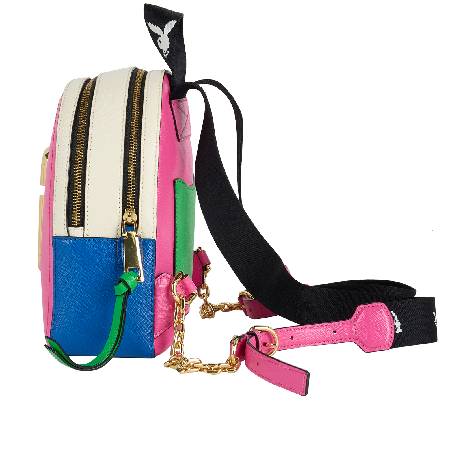 Playboy Bunny Backpack, &pound;130, Handbags, Blue/Pink/White, Leather, Bottom view